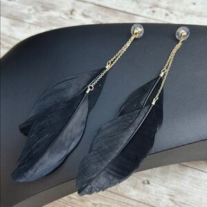 Stella & Dot Black Feather Earrings